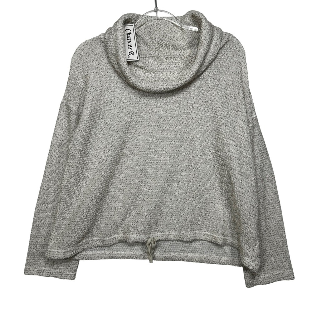 Chances R Cowl Neck Sweater Womens L Grey NEW‎ Textured Knit Drawstring